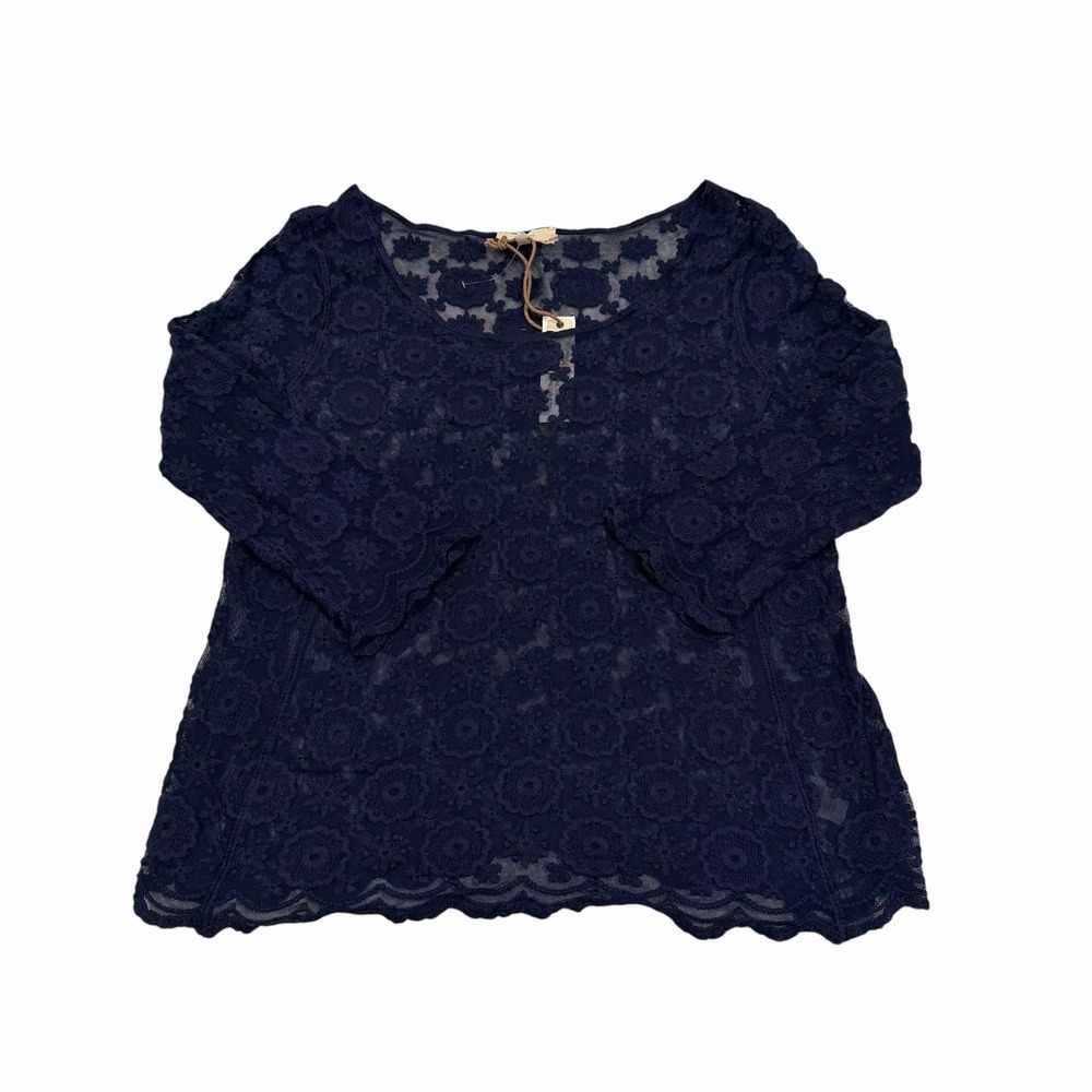 Capri Shirt Top Boho Floral Lace Transparent Festival Womens Large Blue NWT